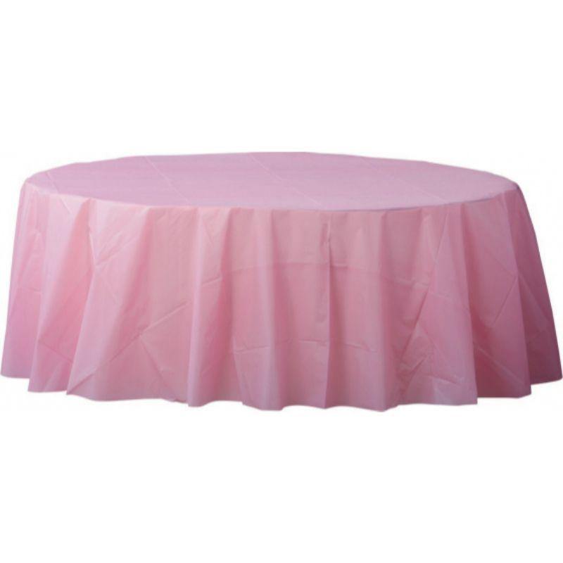 New Pink Plastic Round Tablecover - 2.1m - The Base Warehouse