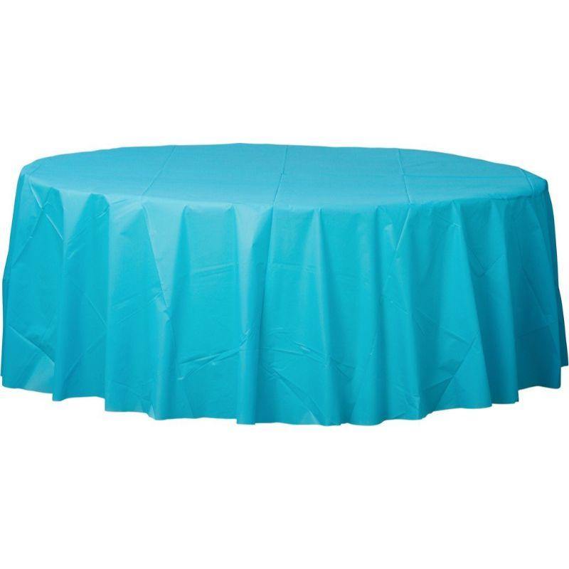 Caribbean Blue Plastic Round Tablecover - 2.1m - The Base Warehouse