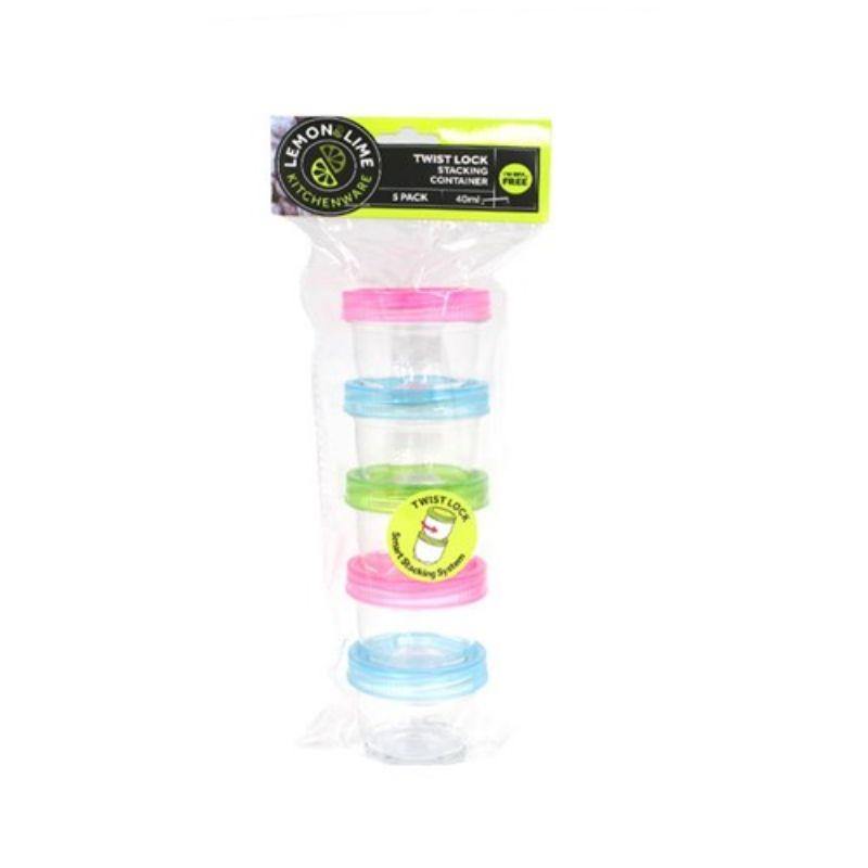 5 Pack Twist-Lock Stacking Containers - 40ml - The Base Warehouse