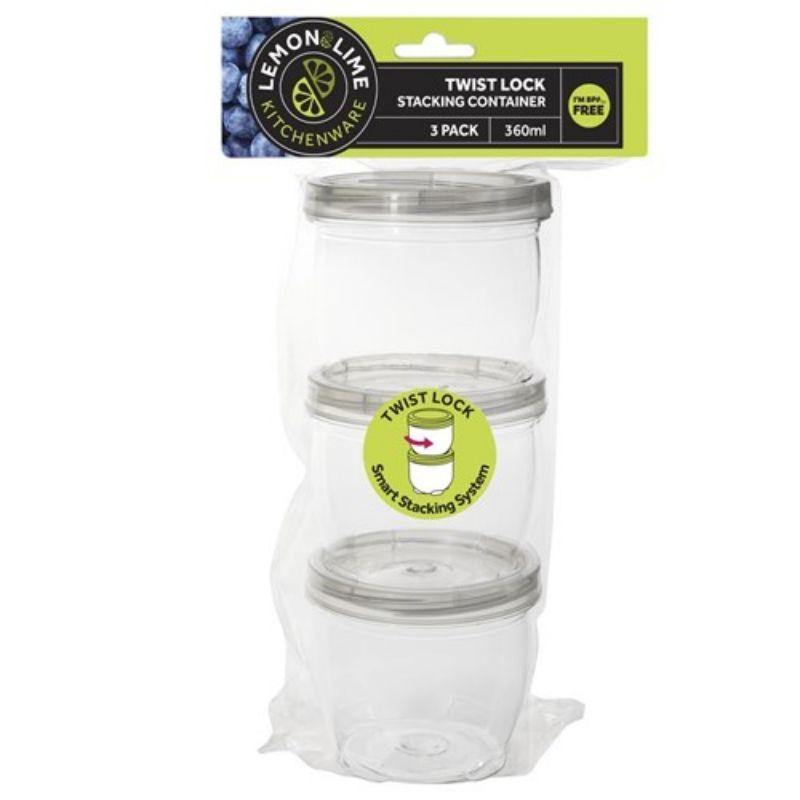 3 Pack Twist-Lock Stacking Containers - 360ml - The Base Warehouse