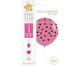 Matte Fuchsia Round Latex Balloon with Diamonds, Hearts & Kisses - 90cm