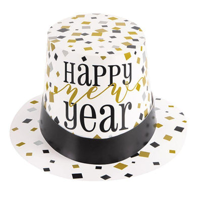 Black / Gold / Silver Foil Stamped Happy New Year Top Hat - The Base Warehouse