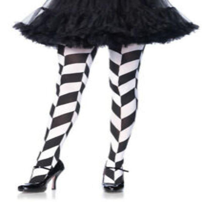 Womens Black/White Chevron Illusion Opaque Tights - One Size Fits Most - The Base Warehouse