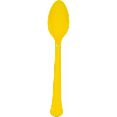 20 Pack Yellow Sunshine Heavy Weight Plastic Spoons - The Base Warehouse