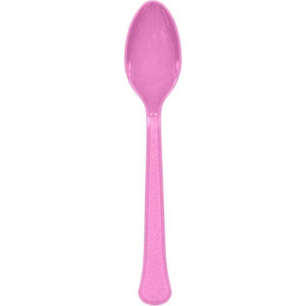 20 Pack New Pink Heavy Weight Plastic Spoons - The Base Warehouse