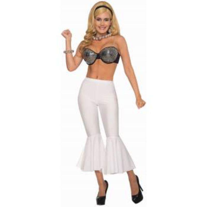 Womens White Disco Crop Bell Bottoms - The Base Warehouse
