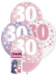 Load image into Gallery viewer, 6 Pack 30th Glitz Pink Latex Balloons - 30cm - The Base Warehouse
