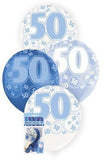 Load image into Gallery viewer, 6 Pack 50th Glitz Blue Latex Balloons - 30cm - The Base Warehouse
