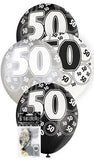 Load image into Gallery viewer, 6 Pack 50th Glitz Black Latex Balloons - 30cm
