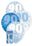 Load image into Gallery viewer, 6 Pack 90th Glitz Blue Latex Balloons - 30cm - The Base Warehouse
