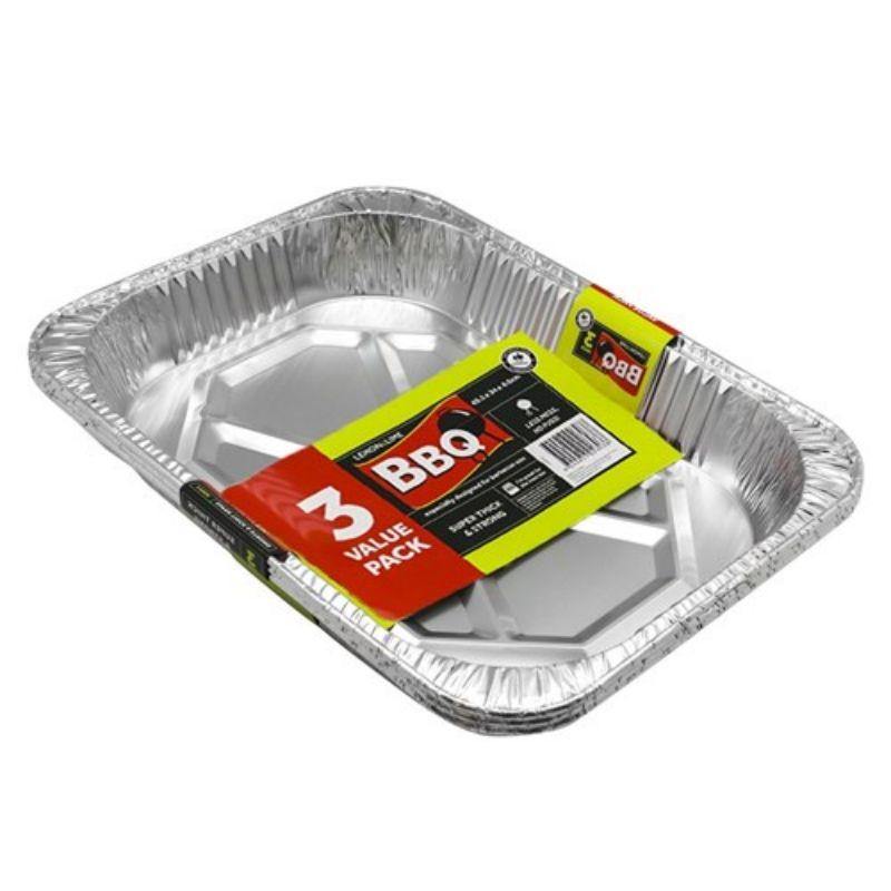 3 Pack Large Foil Baking Tray - 45.5cm x 34cm x 6.5cm - The Base Warehouse