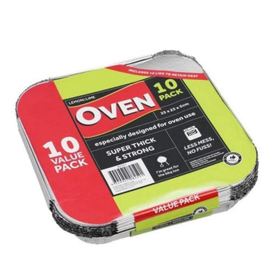 10 Pack Foil Container with Lid - 25cm x 25cm x 5cm - The Base Warehouse