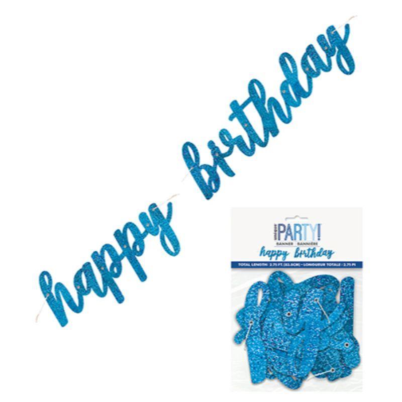 Prismatic Blue HBD Foil Script Jointed Banner - 83.8cm - The Base Warehouse