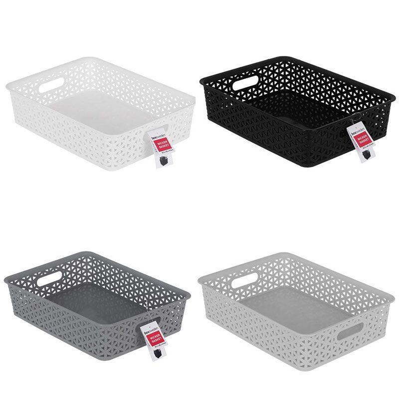 Wicker Design Organiser Basket - 35.5cm x 26cm x 8.5cm - The Base Warehouse