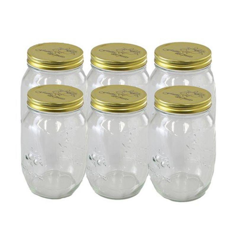 6 Pack Roma Glass Conserve Jars with Gold Lid - 1L - The Base Warehouse
