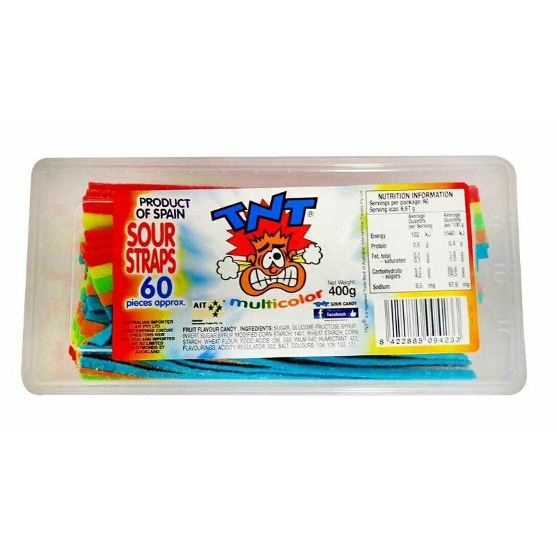 TNT Sour Straps Multicolour Snack Pack 400g