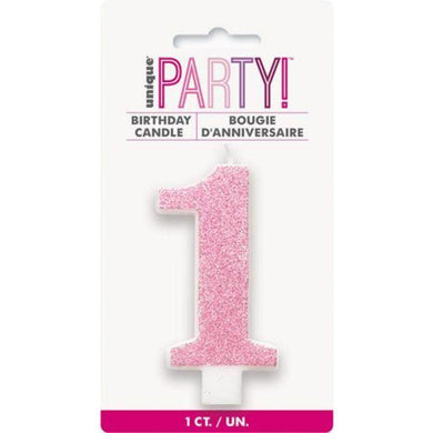 Glitter Pink Numeral 1 Candle - The Base Warehouse