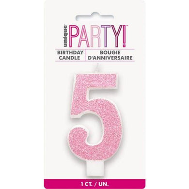 Glitter Pink Numeral 5 Candle - The Base Warehouse