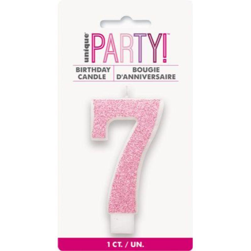 Gliter Pink Candle - Number 7 - The Base Warehouse