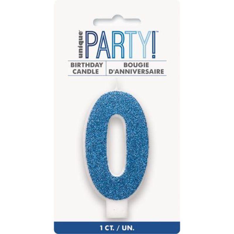 Gliter Blue Candle - Number 0 - The Base Warehouse