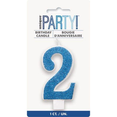 Glitter Blue Numeral 2 Candle - The Base Warehouse