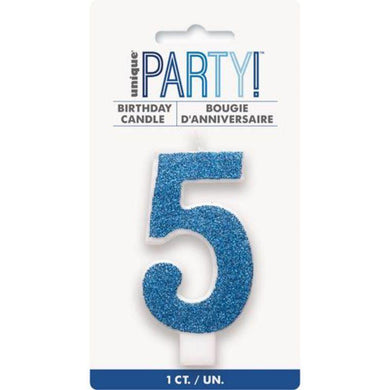 Glitter Blue Numeral 5 Candle - The Base Warehouse
