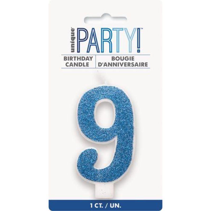Gliter Blue Candle - Number 9 - The Base Warehouse