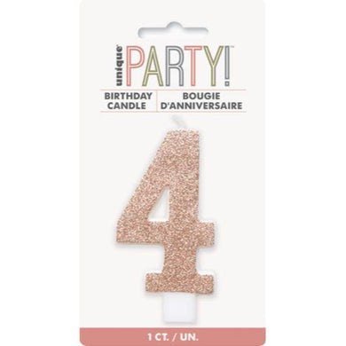 Glitter Rose Gold Candle - Number 4 - The Base Warehouse