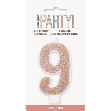 Glitter Rose Gold Candle - Number 9 - The Base Warehouse