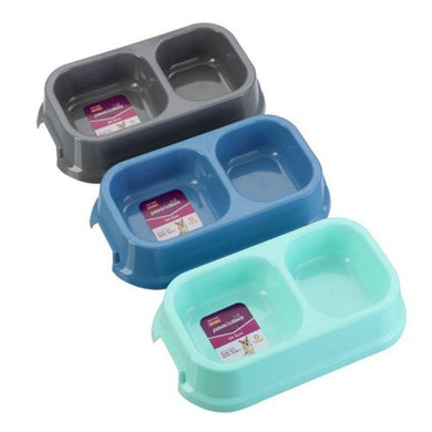 Pet Essentials Dual Pet Square Bowl - 24.5cm x 14.5cm x 5cm - The Base Warehouse