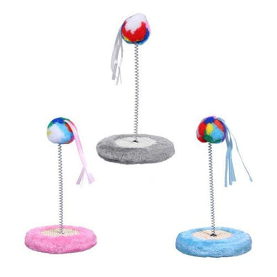 Cat Scratch Pad with Spring Pom Pom Toy - 13.5cm x 22.5cm - The Base Warehouse