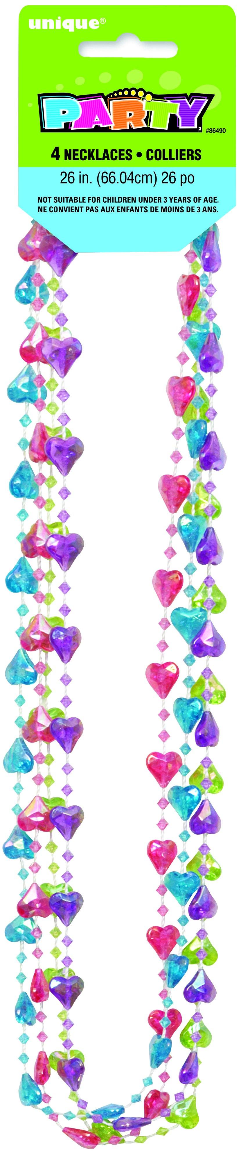 4 Pack Heart Bead Necklaces - 65cm