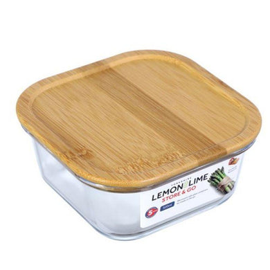 Yorkshire Sqaure Glass Container with Bamboo Lid - 520ml - The Base Warehouse