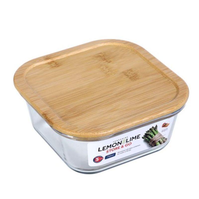 Yorkshire Square Glass Container with Bamboo Lid - 750ml - The Base Warehouse