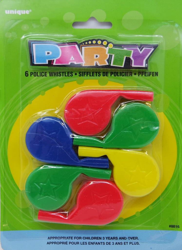 6 Pack Toy Police Whistles - The Base Warehouse