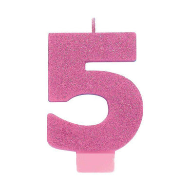 Pink Glitter #5 Numeral Cnadle - 8cm - The Base Warehouse