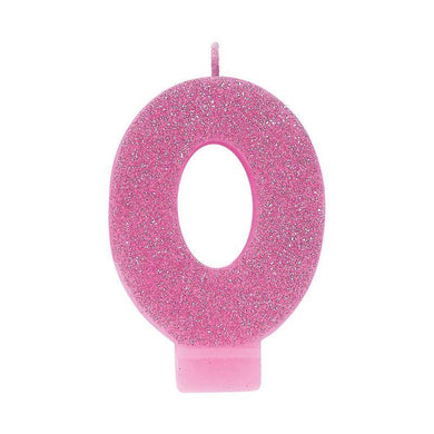 Pink Glitter Numeral #0 Candle - 8cm - The Base Warehouse