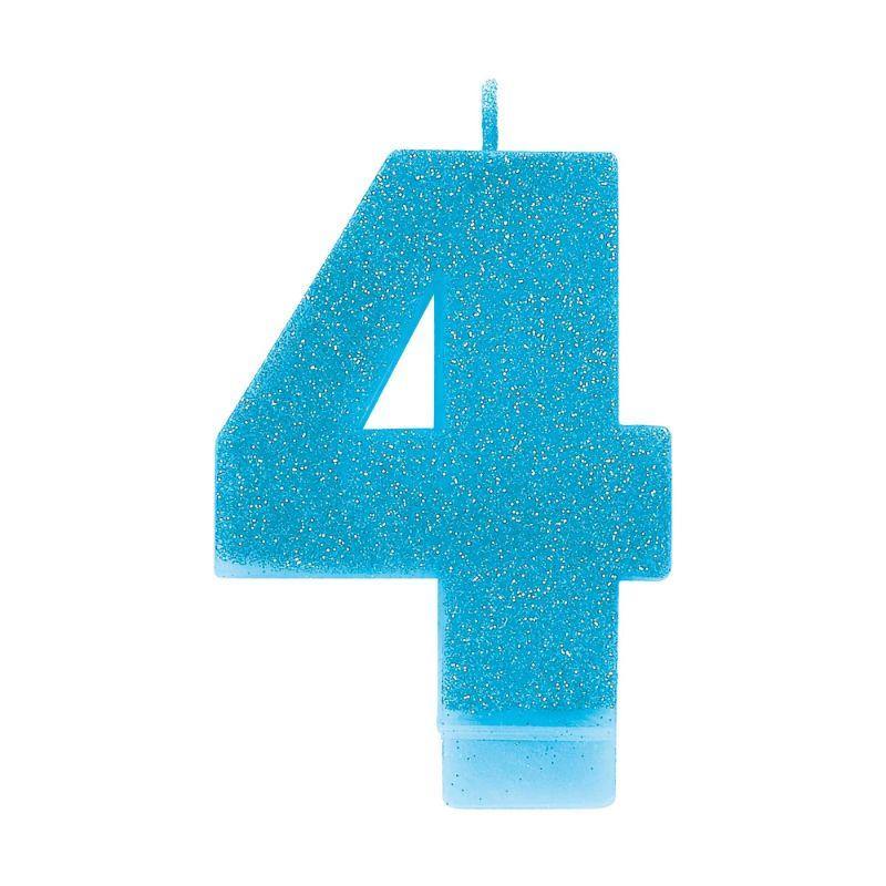Blue Glitter #4 Numeral Cnadle - 8cm - The Base Warehouse