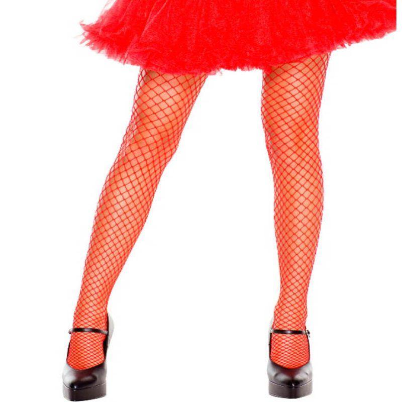Womens Red Lycra Fishnet Pantyhose - One Size Fits Most - The Base Warehouse