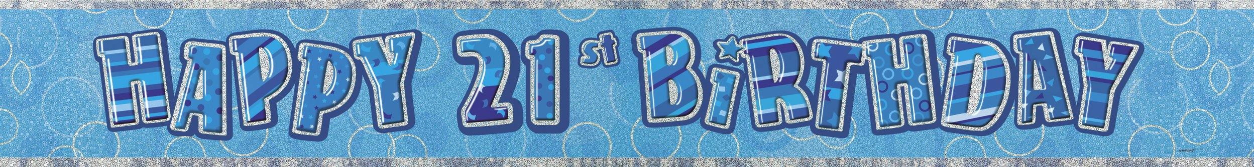 Glitz Blue Happy 21st Birthday Foil Banner - 3.6m - The Base Warehouse