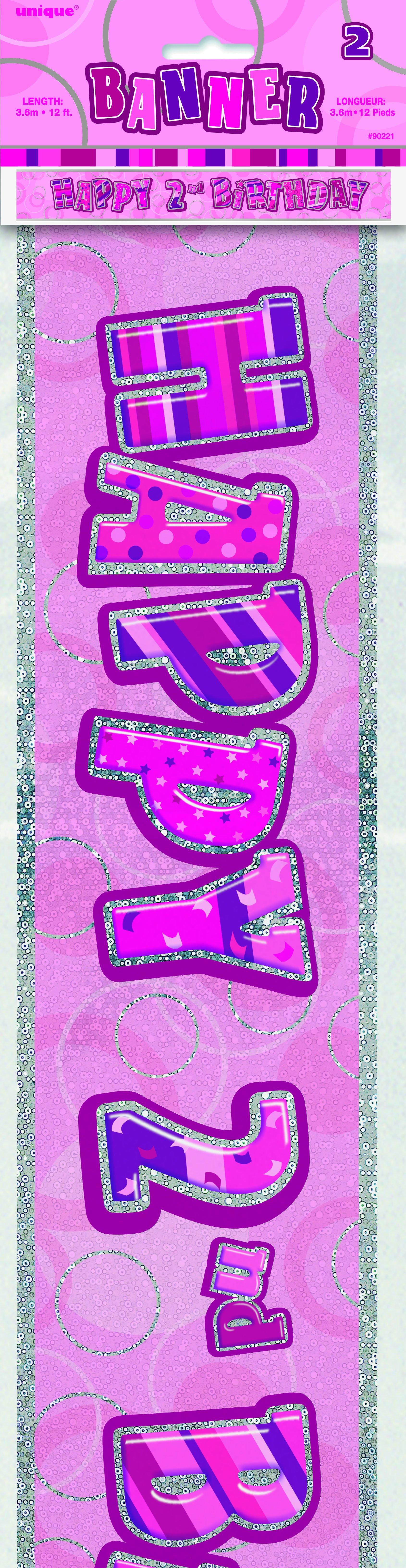 Glitz Pink Happy 2nd Birthday Foil Banner - 3.6m