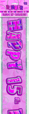 Glitz Pink Happy 15th Birthday Foil Banner - 3.6m - The Base Warehouse
