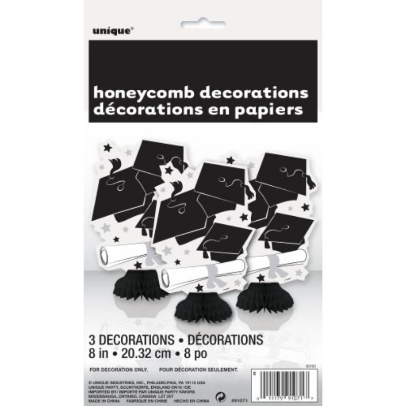 3 Pack Graduation Mini Honeycomb Decorations - 20cm
