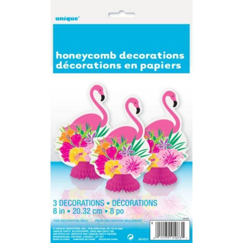 3 Pack Luau Flamingo Honeycomb Decorations - 20cm - The Base Warehouse