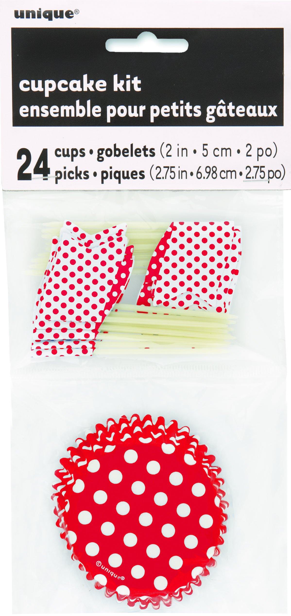 24 Pack Ruby Red Dots Cupcake Cups & Picks - The Base Warehouse