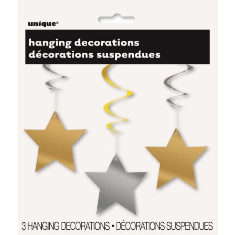 3 Pack Gold & Silver Star Swirl Decorations - The Base Warehouse