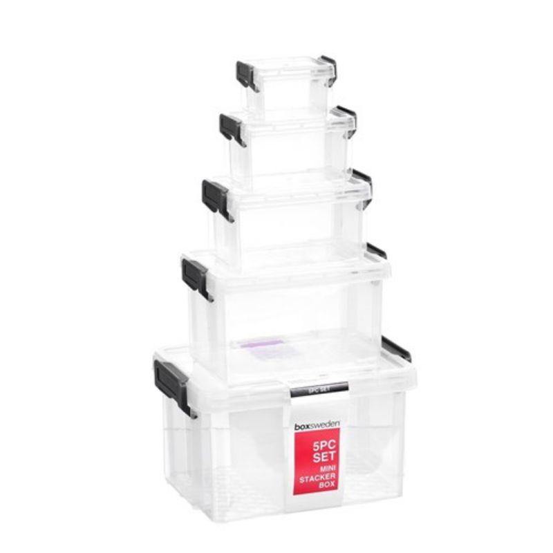 5 Pack Clear Mini Stacker Box Set | The Base Warehouse
