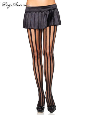 Womens Sheer Pantyhose with Opaque Vertical Stripes - The Base Warehouse