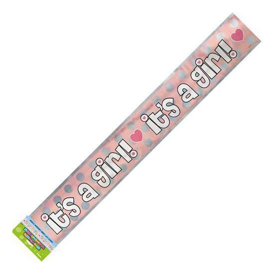 Pink Its a Girl Baby Shower Foil Banner - The Base Warehouse