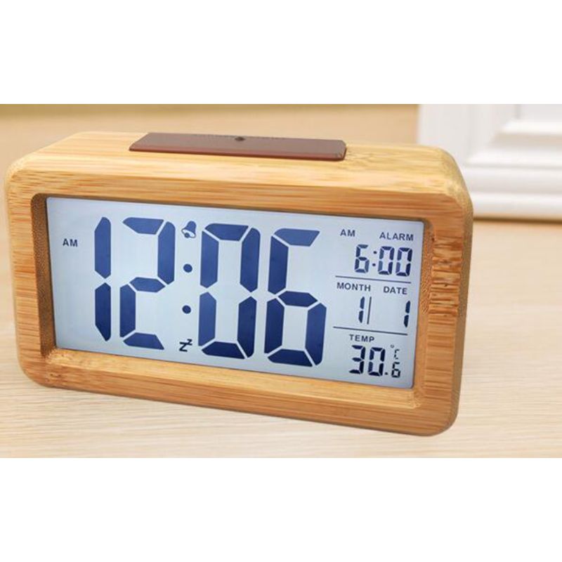 Timber Digital Table Clock - 14cm x 7.5cm x 5cm | The Base Warehouse